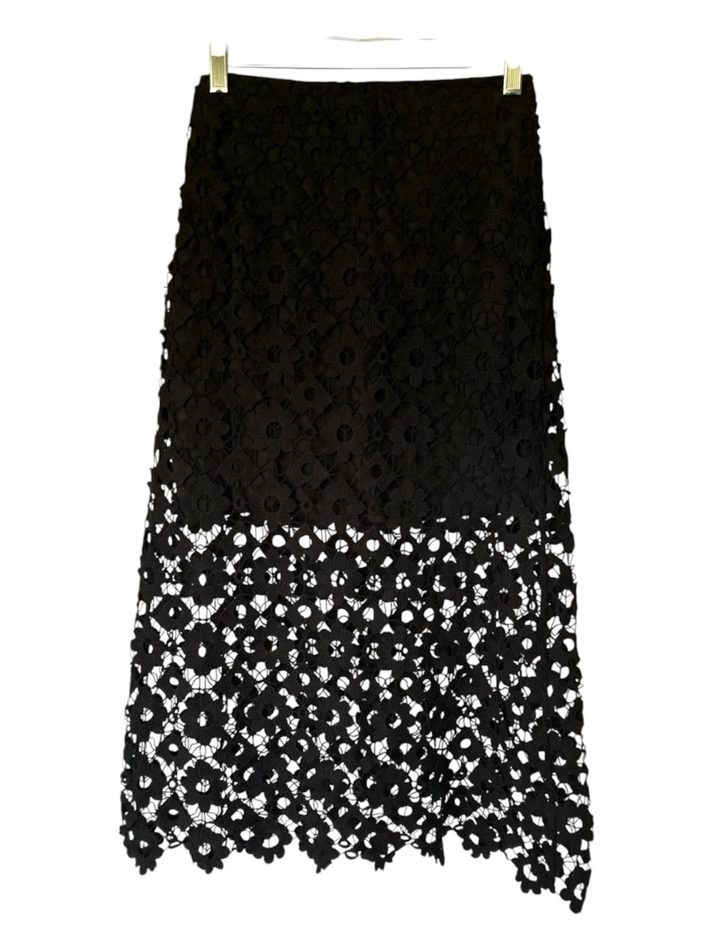 Sandro Black Lace Midi Skirt Size 1 / US 4 / Small Sheer Floral Cutwork - Picture 4 of 8